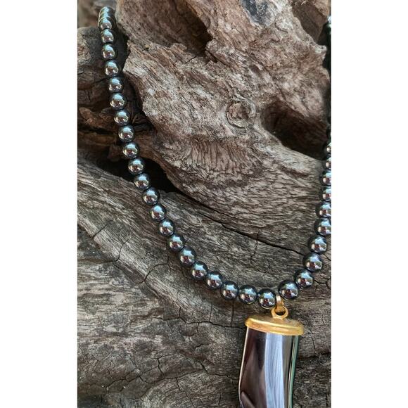 Hematite Bead Necklace with Claw Pendant - Picture 3 of 6